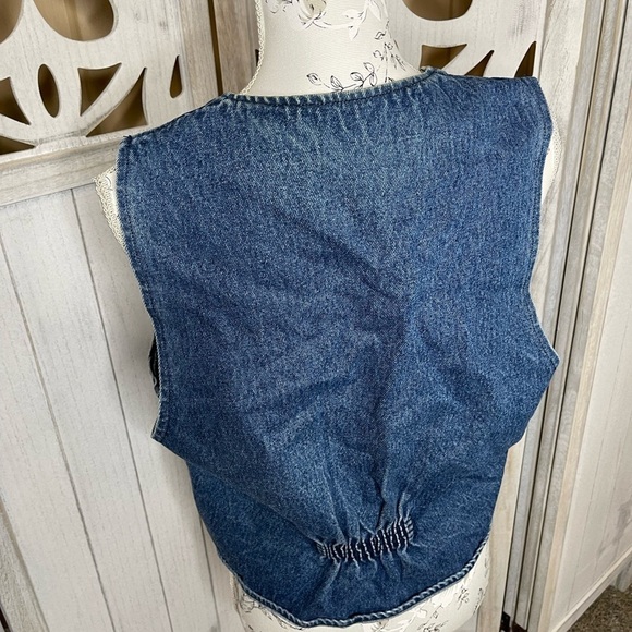 Apache West denim vest silvertone buttons Rhinestone Stars Distressed Large - Picture 4 of 5